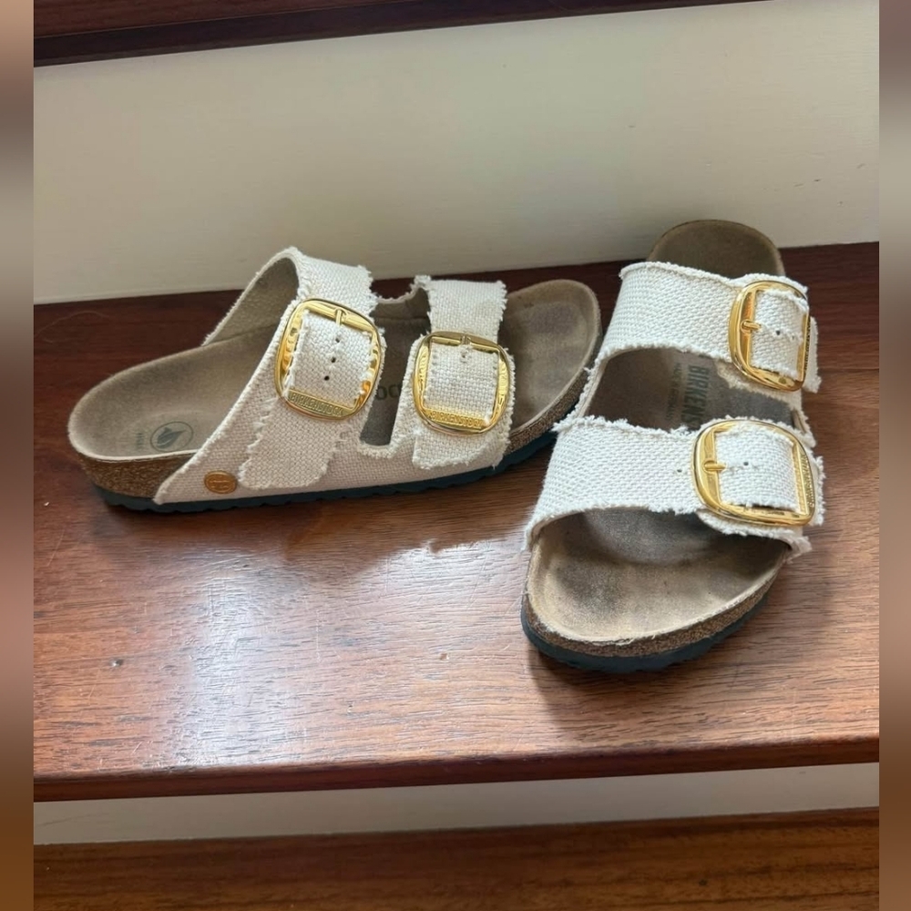 Birkenstock Arizona Big Buckle Vegan Eggshell Cream Slide Sandal Size 38 Or 7 - Picture 4 of 6